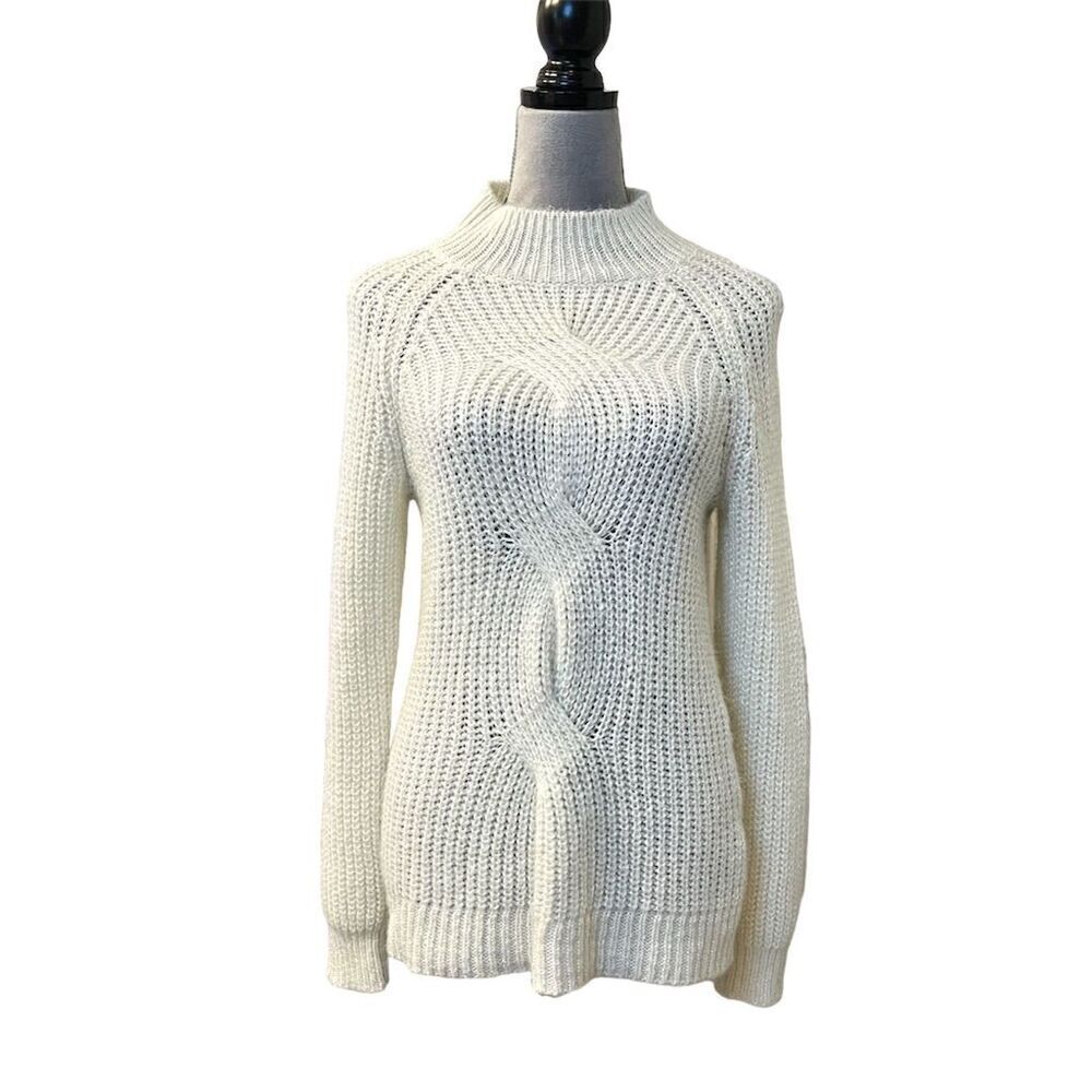 Calvin Klein Women's Ivory Mock Neck Knit Pullover Fanny Sweater S Warm Cozy